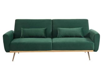 VENTE-UNIQUE.COM Sof&aacute; cama terciopelo 3 plazas verde pino 208x84cm