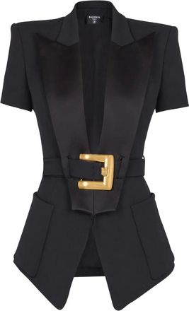 Balmain Blazer met ceintuur van grain de poudre - Zwart