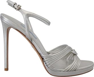 Prada Elegante Zilveren Stiletto Hakken Sandalen - Dames - Sandalen met hakken - Grijs - 41 EU - Leer - Schoenen