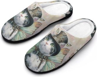 Generic Cat with Butterfly Wings Funny Mens Cotton Slippers Soft Non-Slip Rubber Sole House Slipper Indoor Outdoor