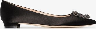 Manolo Blahnik Hangisi Crystal Satin Ballet Pumps - Womens - Calf Leather/Fabric/Glass