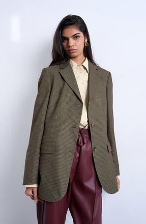 Topshop Oversize Houndstooth Blazer in Medium Green at Nordstrom Rack, Size 4 Us (Fits Like 0-2) Uk
