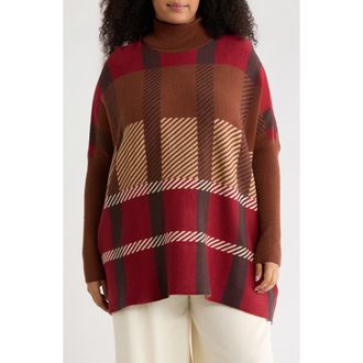 Joseph A Plaid Turtleneck Poncho in Clubhouse Plaid Chocolate at Nordstrom Rack, Size 1X