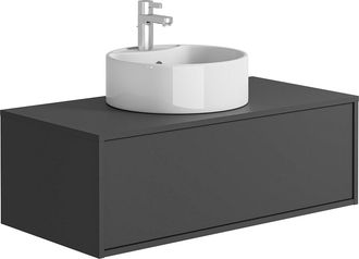 Vente-Unique Mueble de ba&ntilde;o flotante gris antracita con lavabo redondo - 94 cm - TEANA II