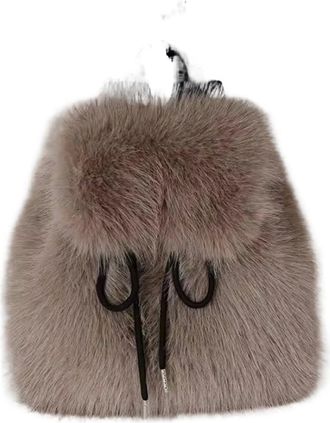 Generic Womens Plush Bags Women Faux Fur Backpack Soft Plush Large Capacity Shoulder Bag With Drawstring Flap Magnetic Closure For Daily Casual Use(Coffee)