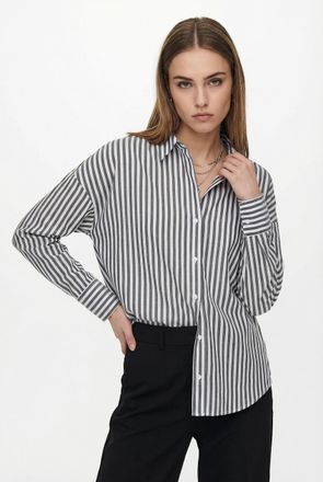 Only Hemdbluse ONLY ONLOREGON SOLO SHIRT NOOS WVN, Damen, Gr. XS, weiss (schwarz stripes:medium hellwei&szlig;), Web, Obermaterial: 58% Polyester, 42% Baumwolle,