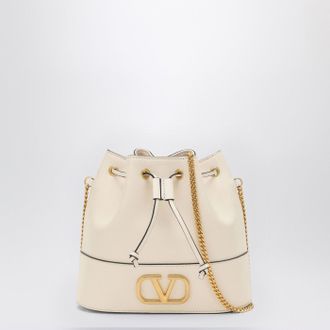 Valentino Garavani Vlogo Ivory Leather Bucket Bag
