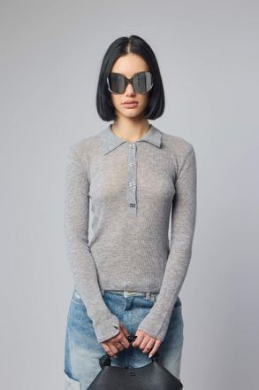 Ganni Sheer Wool Ribbed Polo