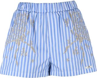 Elisabetta Franchi Sky Blue White Cotton Women Shorts