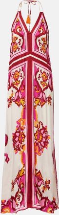 Poupette St Barth Mary printed halterneck satin maxi dress