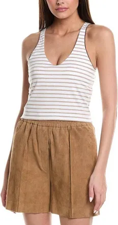 Brunello Cucinelli Womens White Camel Striped Tank Top, Size XS