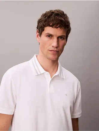 Calvin Klein Jeans Calvin Klein Mens Monogram Pique Tipped Classic Polo Shirt - White - 2XL