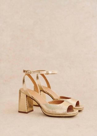 Sezane Womens Maxine High Sandals In Embossed Gold