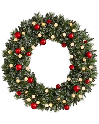 Nearly Natural 4Ft Oversized Pre-Lit Frosted Holiday Christmas Wreath