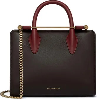 Strathberry Mini Colorblock Leather Tote in Espresso/Oxblood/Black at Nordstrom