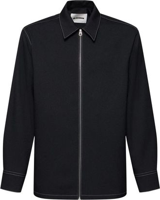 Jil Sander Marineblauwe Zip-Up Shirt Jacket - Heren - Zomerjassen - Blauw - S - Polyester - Jassen
