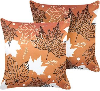 Beliani Conjunto De 2 Cojines De Terciopelo Naranja Blanco Negro 45 X 45 Cm Poinsettia