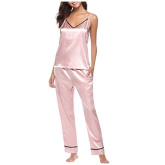 Generic Womens Satin Pyjamas Set, Womens Nightwear Sets Ladies Tank Top Long Pants Sleeveless Pajama Set Loungewear Set Homewear Set Satin Womens Pyjamas Loun