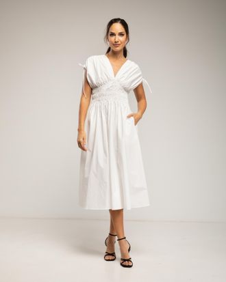 Tantra Midi-jurk met elastische taille en borst, rimpelmouwen en zakken