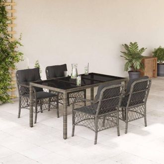 vidaXL Set Comedor De Jard&iacute;n 5 Piezas Con Cojines Rat&aacute;n Sint&eacute;tico Gris Vidaxl