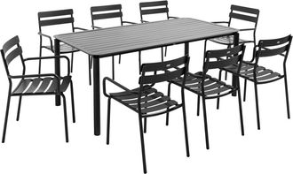 Oviala Mesa de jard&iacute;n cuadrada (185 x 92 cm) y 8 sillones negros