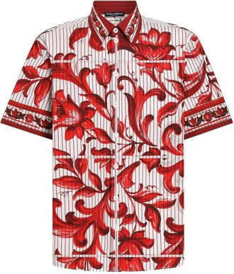 Dolce & Gabbana Majolica-print Striped Poplin Hawaii Shirt
