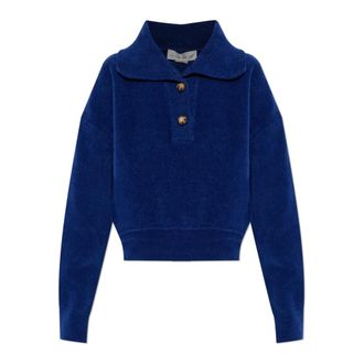 Victoria Beckham V-neck Knitwear, female, Blue, Size: XS Long-Sleeved Polo