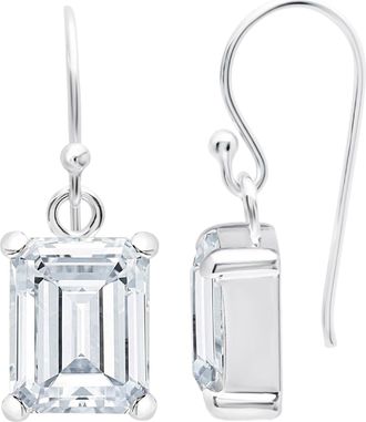 MAX + STONE Sterling Silver Emerald Cut Gemstone Drop Earring