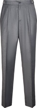 Cellar Door Tailored Grey Trousers with Front Pleat and Adjustable Waistband
