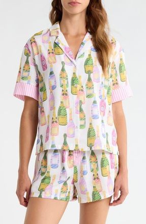 PJ Salvage Notch Collar Top & Boxers Woven Short Pajamas in Pink Lilac at Nordstrom, Size X-Large