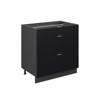 Vicco Mueble Bajo De Cocina Fame-line, Rayas Negras, 80 Cm Con 3 Cajones, Sin Encimera, Vicco