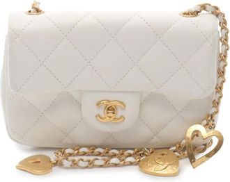 Chanel 2021-2025 Mini Rectangular Quilted Lambskin Heart Charms Flap crossbody bag - White