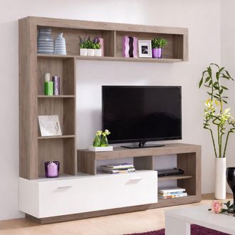 Dmora Parete Attrezzata Moggio, Mobile Soggiorno 7 Ripiani, 10 Vani, Unanta, 170.5x41.5x170.5h Cm Marrone Rovere Grigio