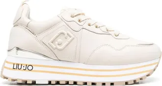 Liu Jo Beige Maxi Wonder 01 Sleek Metallic Accent Leather Sneakers