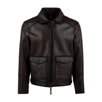 The Jack Leathers Leren jassen met dubbele ritssluiting en voorzakken - Heren - Leren en Su&egrave;de Jassen - Bruin - M - Jassen