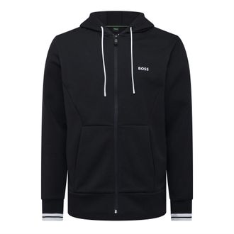 HUGO BOSS Mens Boss Zone Stripe Detail Zip Up Hoodie in Black