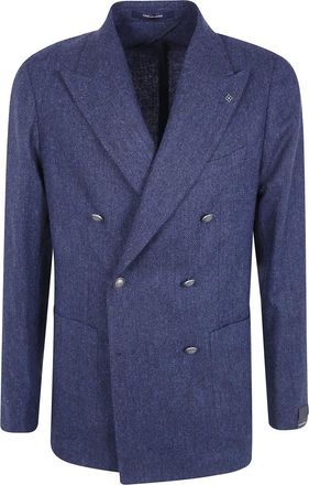 Tagliatore Montecarlo Double-Breasted Jacket - Heren - Blazers - Blauw - L - Leer - Jassen