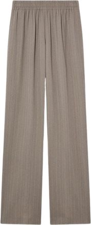 Golden Goose Beige Wool-Viscose Striped Pattern Wide-Leg Pants