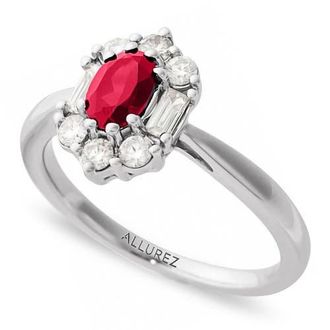 Allurez Oval Lab Ruby & Diamond Halo Ring 14K in 1Ct/white Gold at Nordstrom, Size 8.5