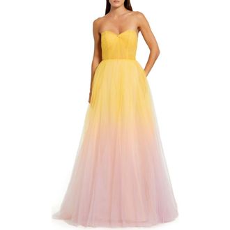 Mac Duggal Strapless Sweetheart Ombre Tulle Ballgown in Pink Lemonade at Nordstrom, Size 4