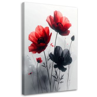 Feeby Cuadro Sobre Lienzo Flores Bot&aacute;nicas Rojas Y Negras 70x100