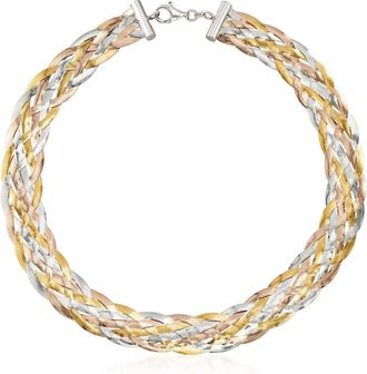 Ross-Simons Italian Tri-Colored Sterling Silver Braided Herringbone Collar Necklace