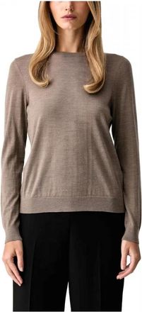 HUGO BOSS Ferpina Sweater - Dames - Ronde hals truien - Bruin - XL - Wol - Truien & Vesten