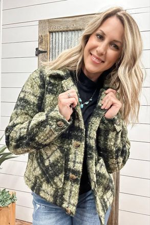 Tribal Long Sleeve Button Down Jacket - Plus In Ivy