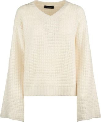 Fabiana Filippi White V-Neck Sweater In Platinum With Sequins