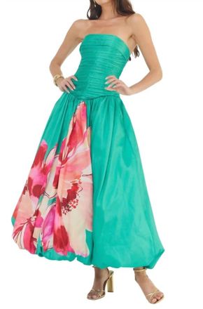 Hutch Georgina Strapless Ruched Maxi Dress In Green Multi