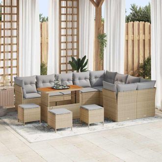 vidaXL Conjunto De Sof&aacute; De Jard&iacute;n 13 Pcs Beige Rat&aacute;n Sint&eacute;tico Vidaxl