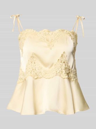 Neo Noir Neo Noir Damen Top mit Spitzenbesatz Modell Kaela in Pastellgelb, Gr&ouml;&szlig;e 34
