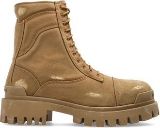 Balenciaga Combat Strike L20 Enkellaarsjes - Heren - Veterlaarzen - Bruin - 41 EU - Leer - Schoenen