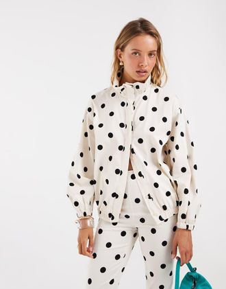 Asos Camicia sportiva con collo a imbuto e volant a pois in coordinato-Multi